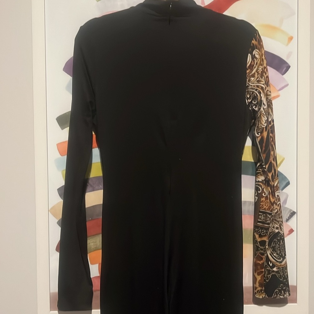 Baroque Print Jumpsuit. Cut out sides & Keyhole. Mock Neck. Skinny Leg. - Picture 7 of 15